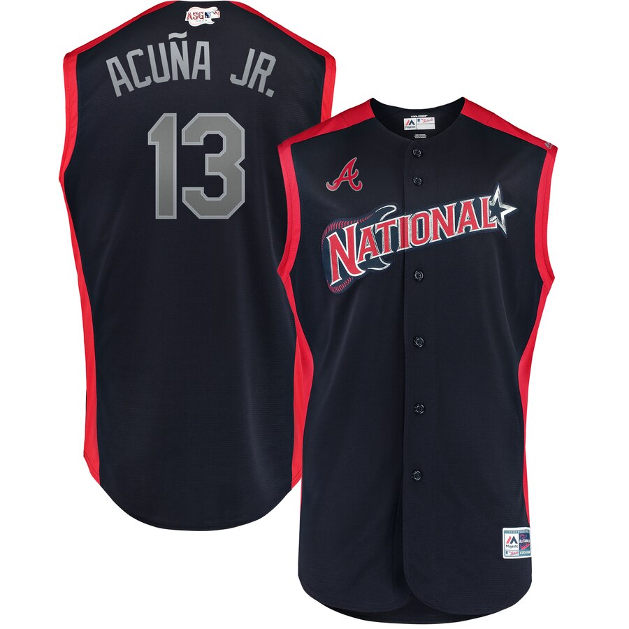 National League #13 Ronald Acuña Jr. Navy 2019 MLB All-Star Game Workout Stitched Jersey