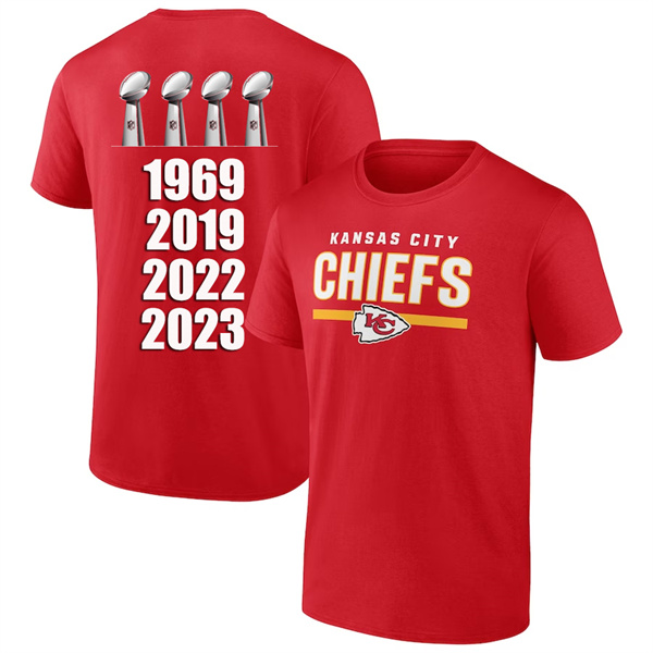 Men's Kansas City Chiefs 4 Champions Red 2024 Fan Limited T-Shirt （1pc Limited Each Order)