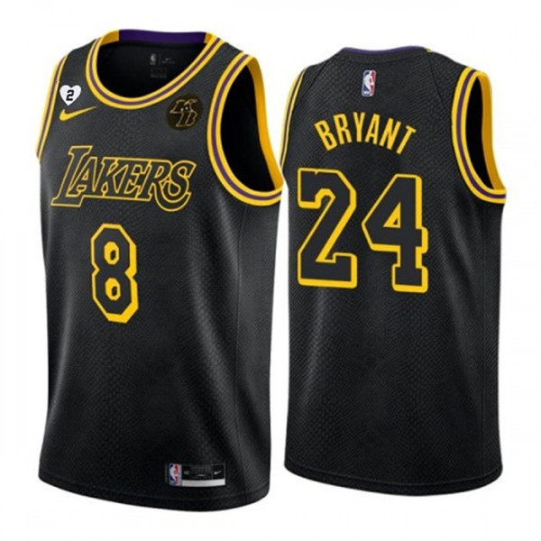 Men's Los Angeles Lakers Black Front #8 Back #24 Kobe Bryant With Gigi Patch Stitched NBA Jersey