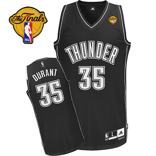 Thunder #35 Kevin Durant Black Shadow With Finals Patch Stitched NBA Jersey