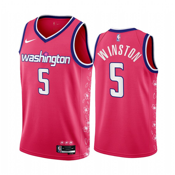 Men's Washington Wizards #5 Cassius Winston 2022/23 Pink Cherry Blossom City Edition Limited Stitched Basketball Jersey
