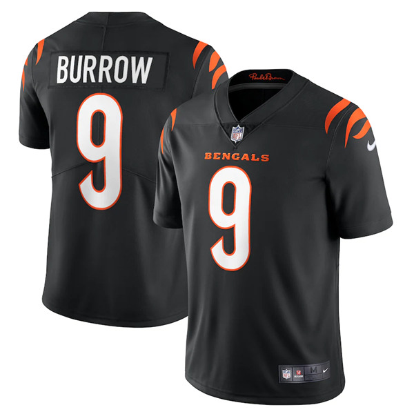 Men's Cincinnati Bengals #9 Joe Burrow 2021 Black Vapor Limited Stitched NFL Jersey (Check description if you want Women or Youth size)