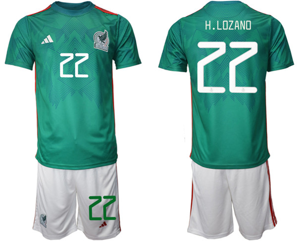 Men's Mexico #22 H.lozano Green Home Soccer Jersey Suit