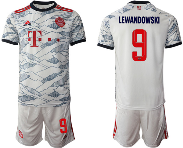 Men's FC Bayern München #9 Robert Lewandowski White Jersey with Shorts