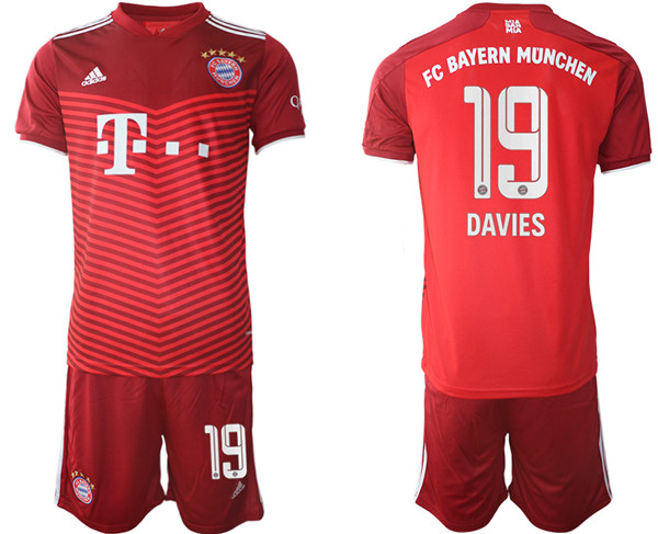 Men's FC Bayern München #19 Alphonso Davies Red Home Soccer Jersey With Shorts