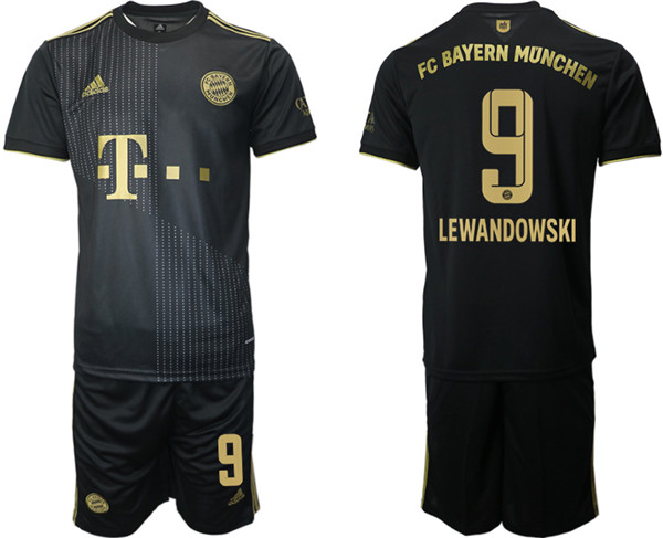 Men's FC Bayern München #9 Robert Lewandowski Black Away Soccer Jersey With Shorts