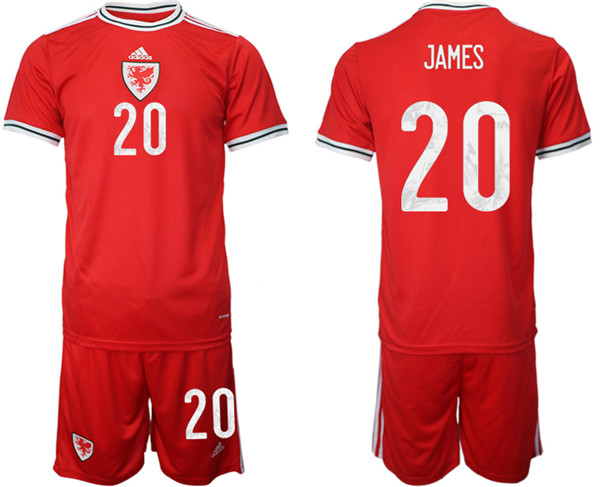 Men's Wales #20 James Red Home Soccer Jersey Suit