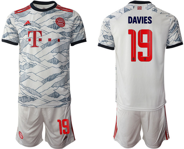 Men's FC Bayern München #19 Alphonso Davies White Away Soccer Jersey With Shorts