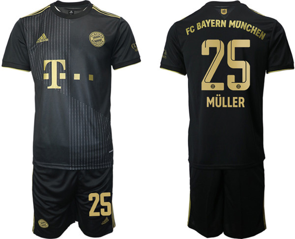Men's FC Bayern München #25 Thomas Müller Black Away Soccer Jersey With Shorts
