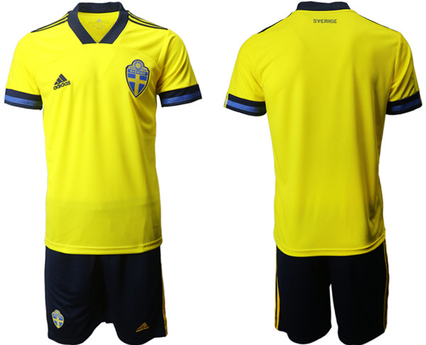 Men's Sweden Custom Euro 2021 Soccer Jersey and Shorts (Check description if you want Women or Youth size)