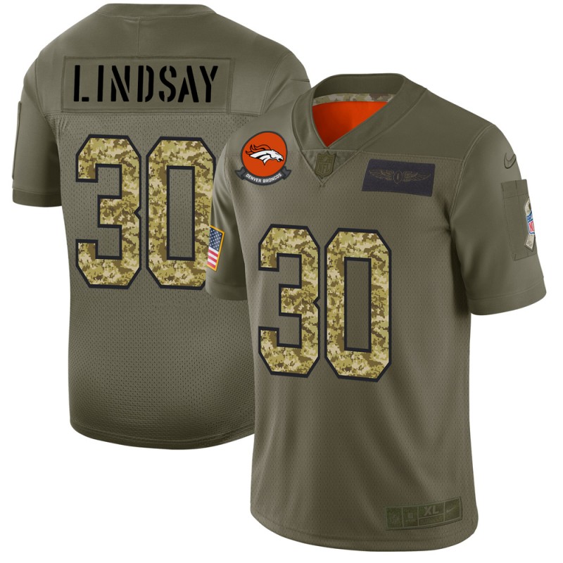 Men's Denver Broncos #30 Phillip Lindsay 2019 Olive Camo Salute To Service Limited Stitched NFL Jersey