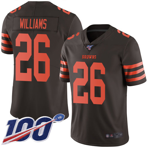 Men's Cleveland Browns #26 Greedy Williams 2019 Brown 100th Season Color Rush Limited Stitched NFL Jersey