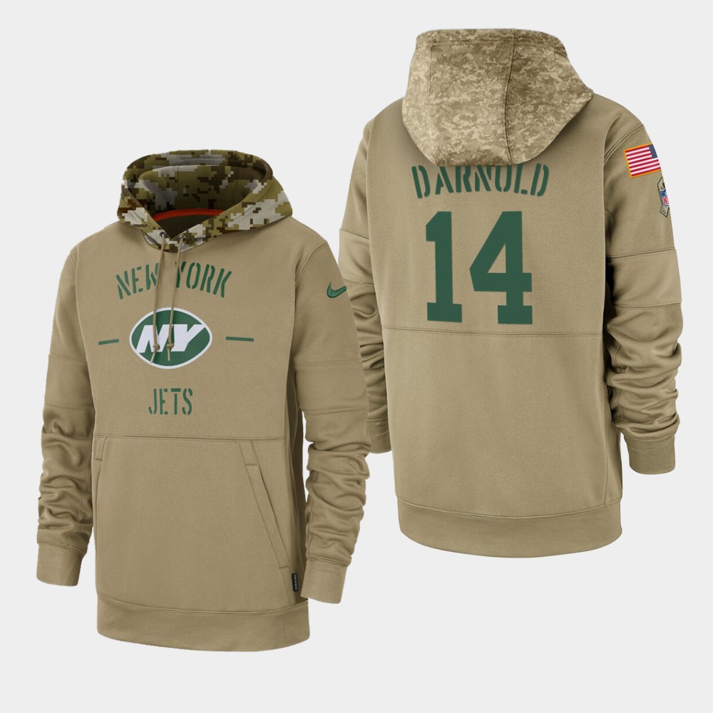 Men's New York Jets #14 Sam Darnold Tan 2019 Salute To Service Sideline Therma Pullover Hoodie