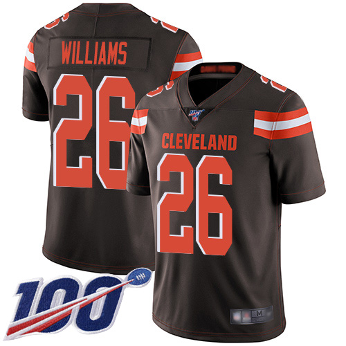 Men's Cleveland Browns #26 Greedy Williams 2019 Brown 100th Season Vapor Untouchable Limited Stitched NFL Jersey