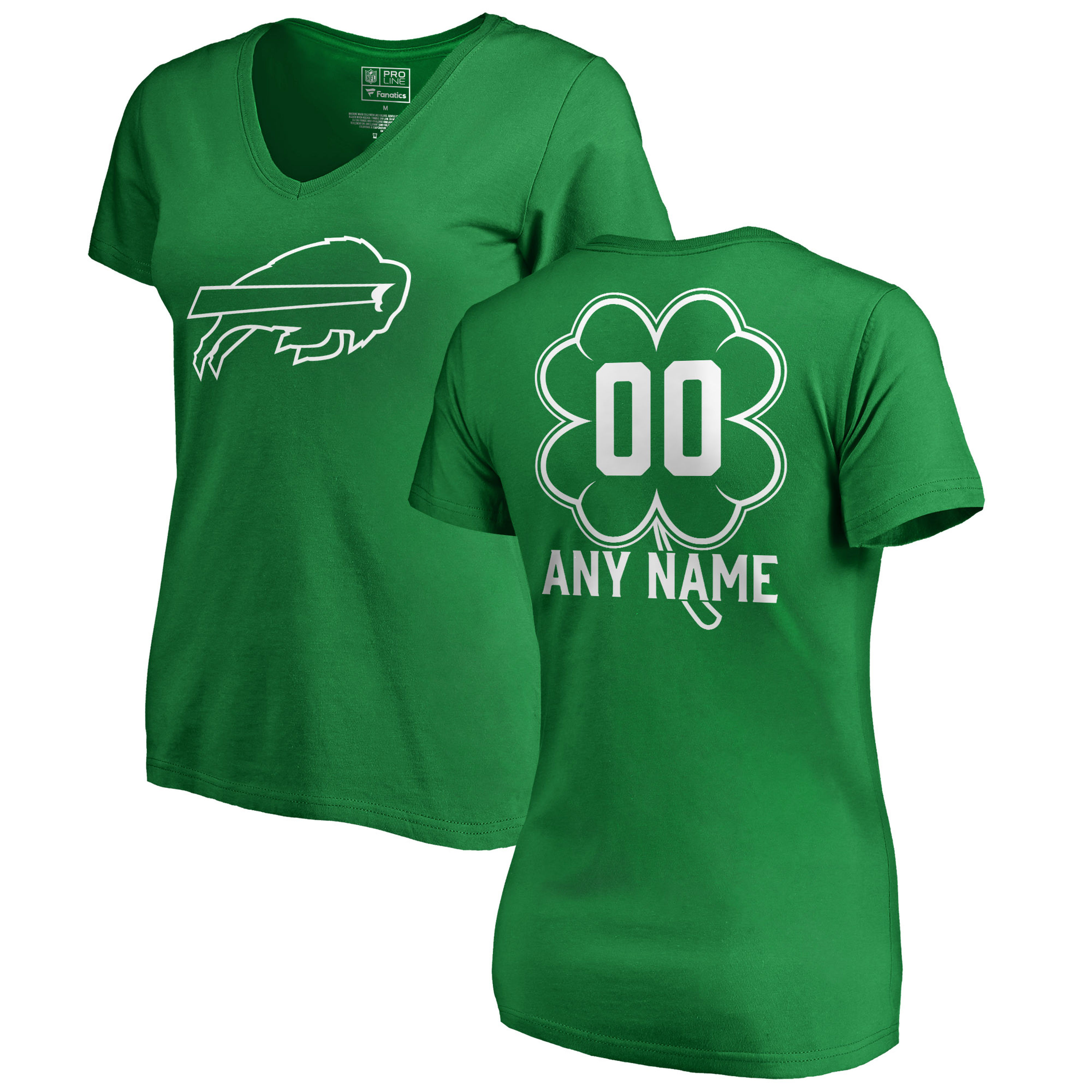 Women's Buffalo Bills NFL Pro Line by Fanatics Branded Kelly Green St. Patrick's Day Personalized Name & Number Slim Fit V-Neck T-Shirt