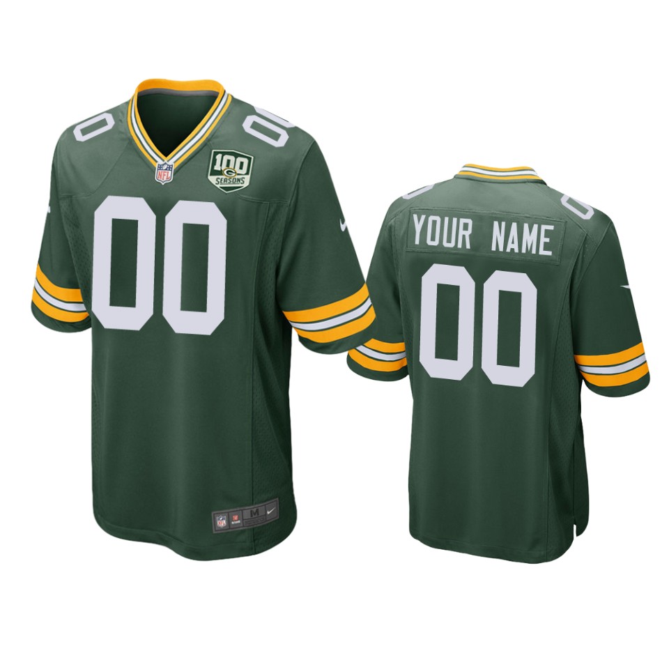 Men's Green Bay Packers Customized Green 2019 100th Season NFL Game Jersey (Check description if you want Women or Youth size)