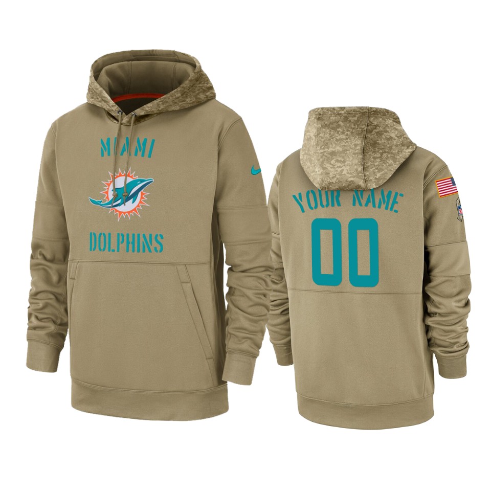 Men's Miami Dolphins Customized Tan 2019 Salute To Service Sideline Therma Pullover Hoodie (Check description if you want Women or Youth size)
