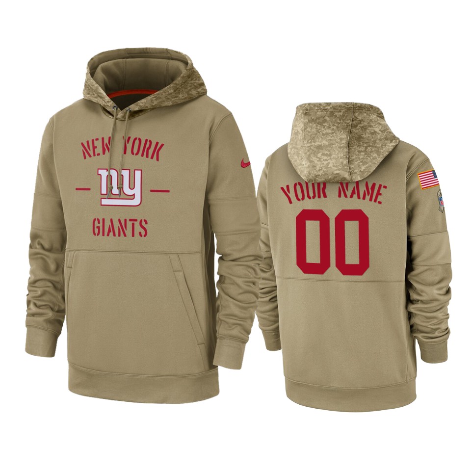 Men's New York Giants Customized Tan 2019 Salute To Service Sideline Therma Pullover Hoodie (Check description if you want Women or Youth size)