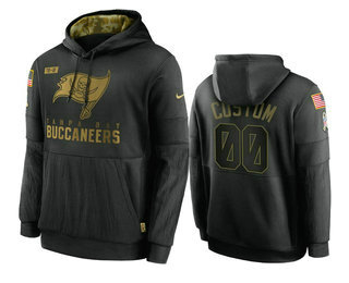 Men's Tampa Bay Buccaneers Customized 2020 Black Salute To Service Sideline Performance Pullover NFL Hoodie (Check description if you want Women or Youth size)