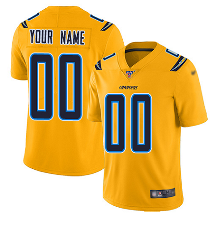 Men's Los Angeles Chargers Customized Electric 2019 Gold 100th Season Vapor Untouchable NFL Stitched Limited Jersey (Check description if you want Women or Youth size)