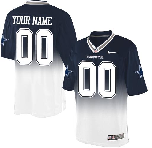 Men's Dallas Cowboys Navy Blue/White Fadeaway Fashion Custom Elite NFL Stitched Jersey (Check description if you want Women or Youth size)
