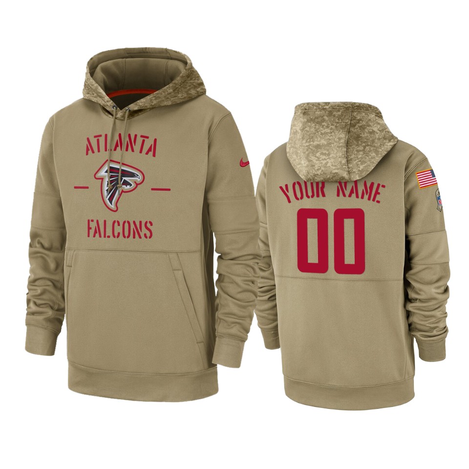 Men's Atlanta Falcons Customized Tan 2019 Salute To Service Sideline Therma Pullover Hoodie (Check description if you want Women or Youth size)