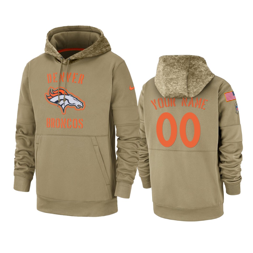 Men's Denver Broncos Customized Tan 2019 Salute To Service Sideline Therma Pullover Hoodie (Check description if you want Women or Youth size)