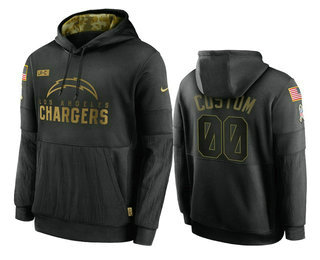 Men's Los Angeles Chargers Customized 2020 Black Salute To Service Sideline Performance Pullover Hoodie (Check description if you want Women or Youth size)