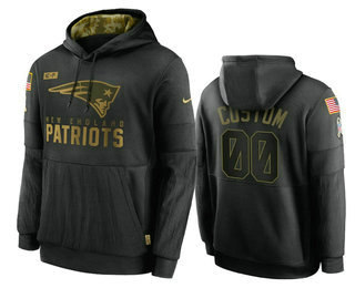 Men's New England Patriots Customized 2020 Black Salute To Service Sideline Performance Pullover NFL Hoodie