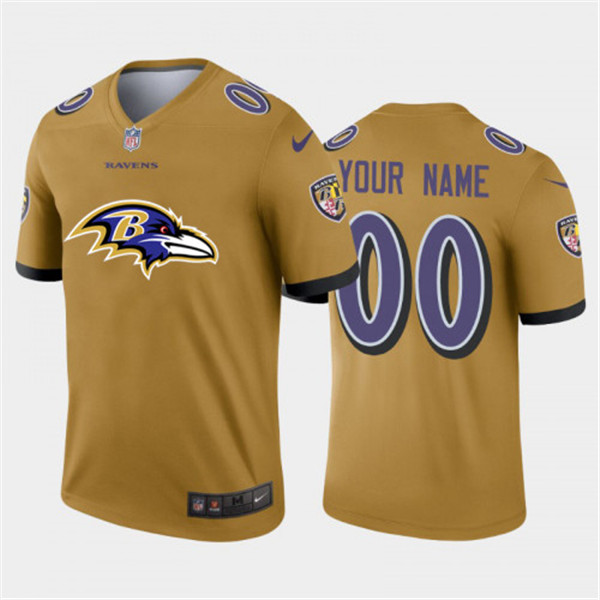 Men's Baltimore Ravens Customized Gold 2020 Team Big Logo Limited Stitched NFL Jersey (Check description if you want Women or Youth size)