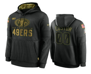 Men's San Francisco 49ers Customized 2020 Black Salute To Service Sideline Therma Pullover NFL Hoodie (Check description if you want Women or Youth size)