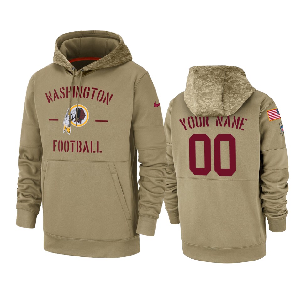 Men's Washington Redskins Customized Tan 2019 Salute To Service Sideline Therma Pullover Hoodie (Check description if you want Women or Youth size)