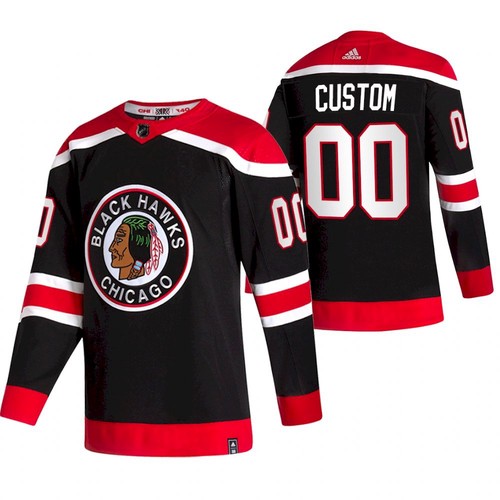 Men's Chicago Blackhawks Blank 2020-21 Black Reverse Retro Custom Name Number Size NHL Stitched Jersey