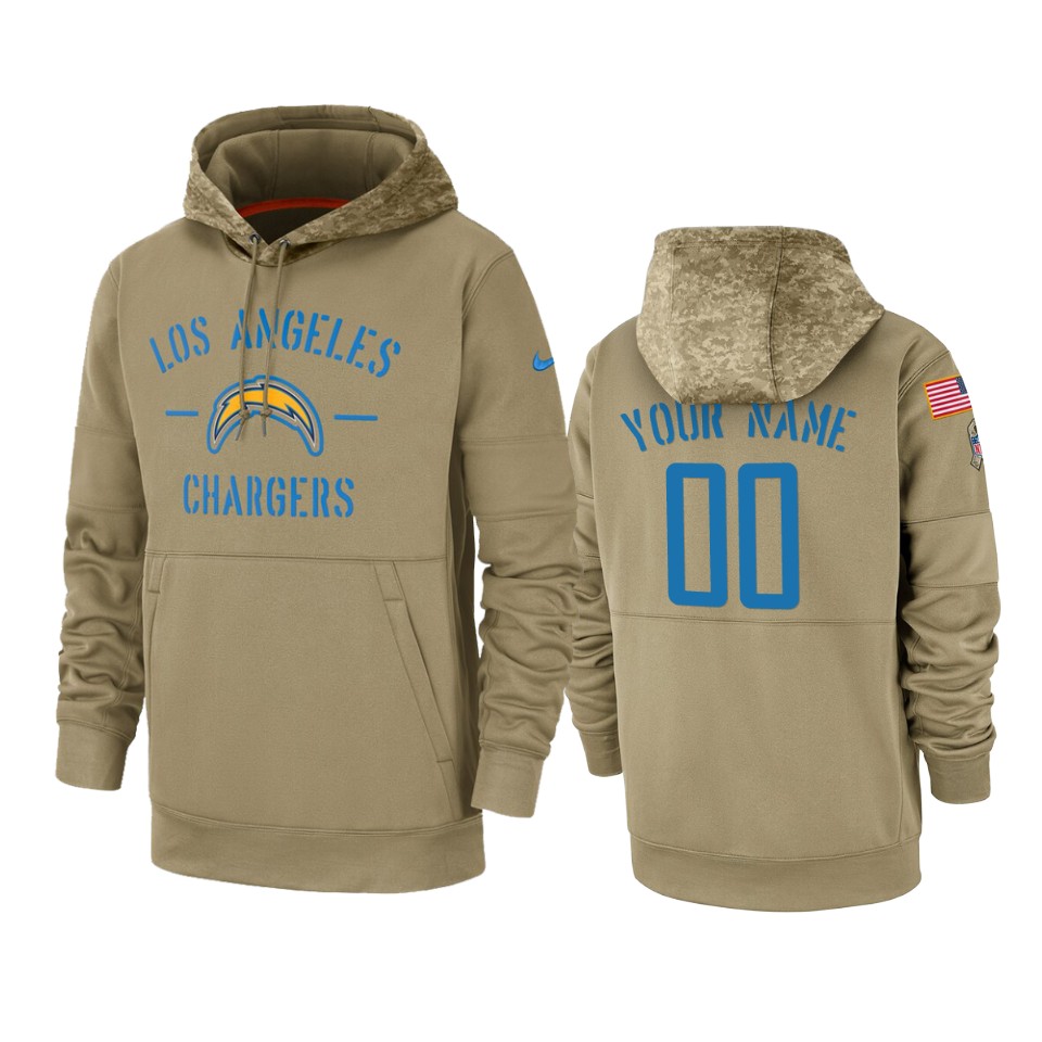 Men's Los Angeles Chargers Customized Tan 2019 Salute To Service Sideline Therma Pullover Hoodie (Check description if you want Women or Youth size)