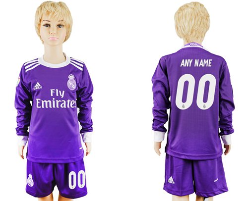 Real Madrid Personalized Away Long Sleeves Kid Soccer Club Jersey