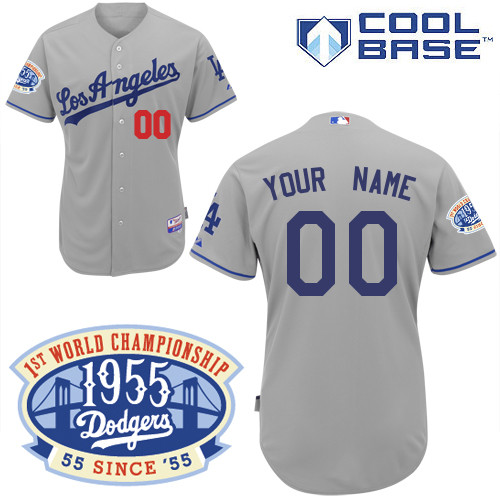 Dodgers Personalized Authentic Grey w/1955 World Series Anniversary Patch MLB Jersey