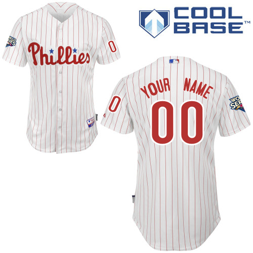 Phillies Personalized Authentic White Red Strip w/2009 World Series Patch Cool Base MLB Jersey