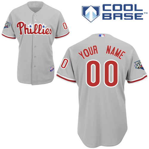 Phillies Personalized Authentic Grey w/2009 World Series Patch Cool Base MLB Jersey