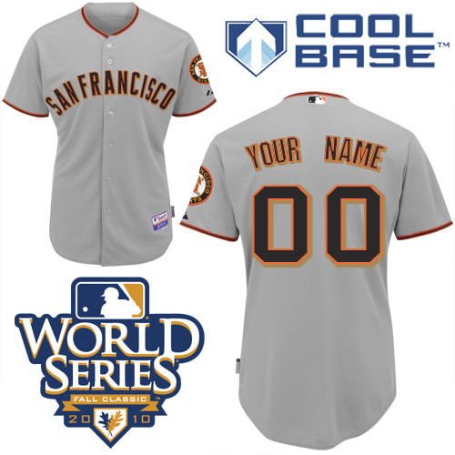 Giants Customized Authentic Grey Cool Base MLB Jersey w/2010 World Series Patch