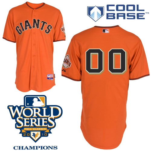 Giants Customized Authentic Orange Cool Base MLB Jersey w/2010 World Series Patch