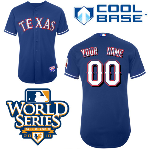 Rangers Customized Authentic Blue Cool Base MLB Jersey w/2010 World Series Patch