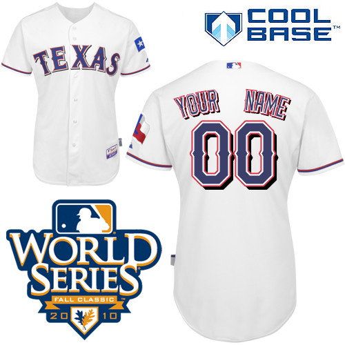 Rangers Customized Authentic White Cool Base MLB Jersey w/2010 World Series Patch