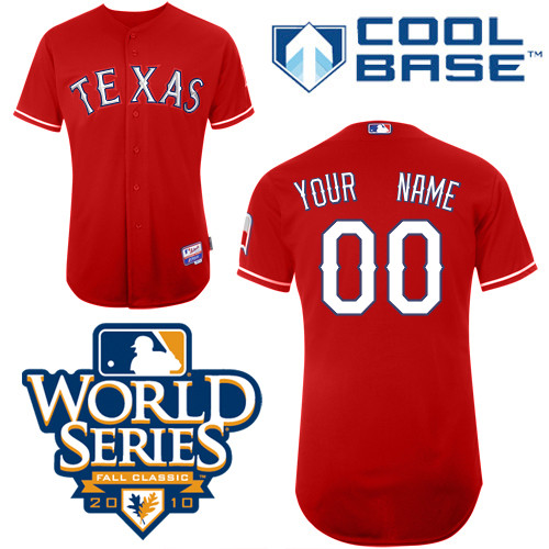 Rangers Customized Authentic Red Cool Base MLB Jersey w/2010 World Series Patch