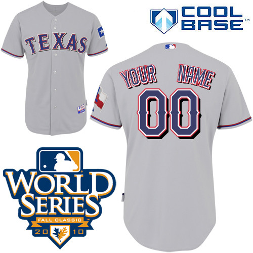Rangers Customized Authentic Grey Cool Base MLB Jersey w/2010 World Series Patch