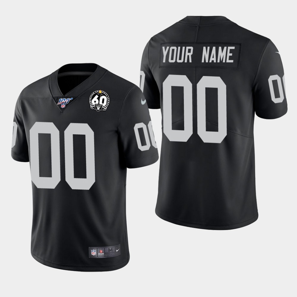 Men's Customized Raiders Black 60th Anniversary Vapor Limited Stitched NFL 100th Season Jersey (Check description if you want Women or Youth size)