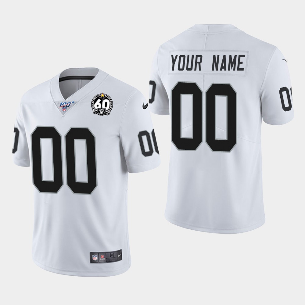 Men's Customized Raiders White 60th Anniversary Vapor Limited Stitched NFL 100th Season Jersey (Check description if you want Women or Youth size)