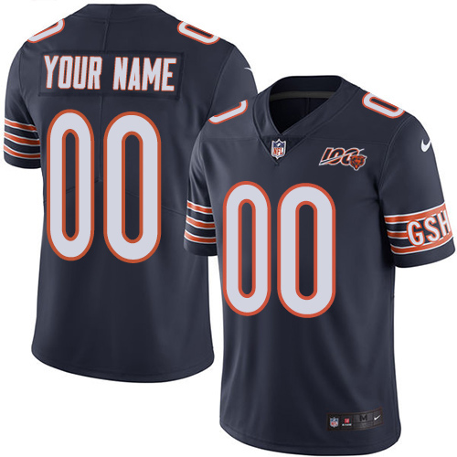 Men's Chicago Bears Customized Navy Blue Team Color 2019 100th Season Vapor Untouchable NFL Stitched Limited Jersey (Check description if you want Women or Youth size)