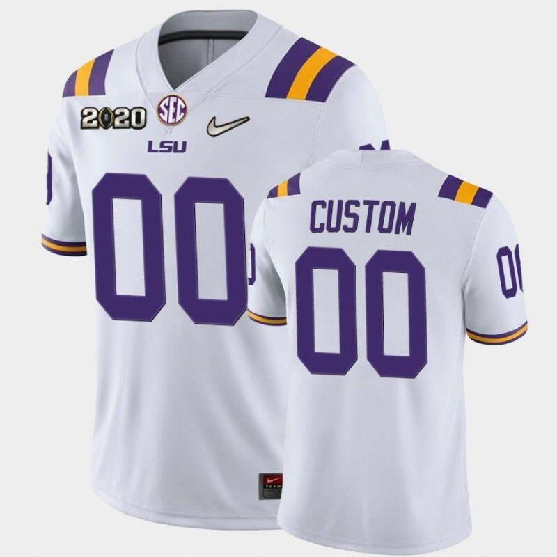 Men's LSU Tigers Customized White 2020 National Championship Limited Stitched NCAA Jersey