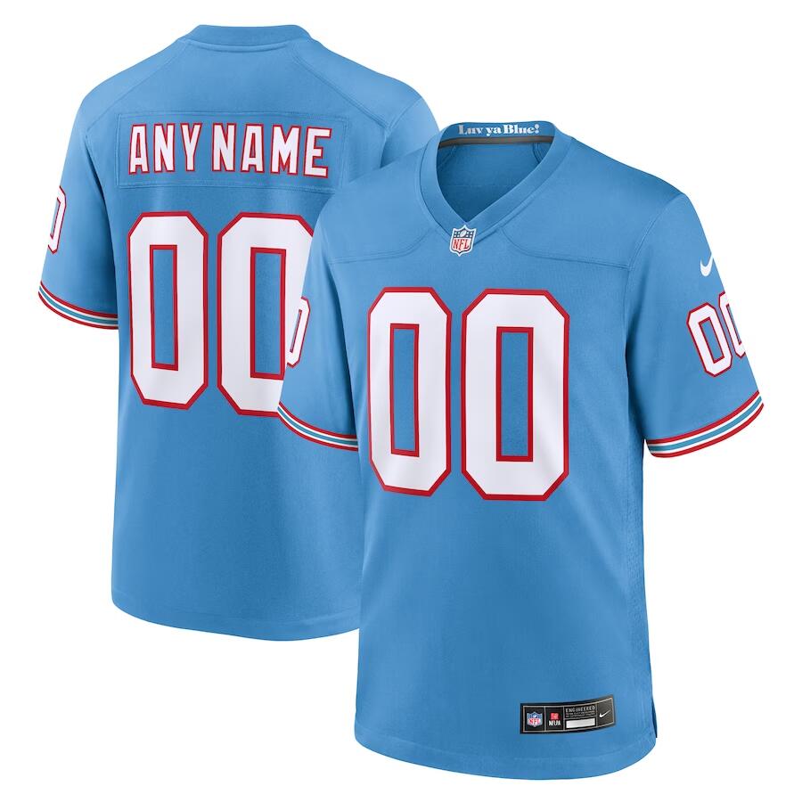 Men's Tennessee Titans Customized Light Blue Oilers Throwback Stitched Game Jersey (Check description if you want Women or Youth size)