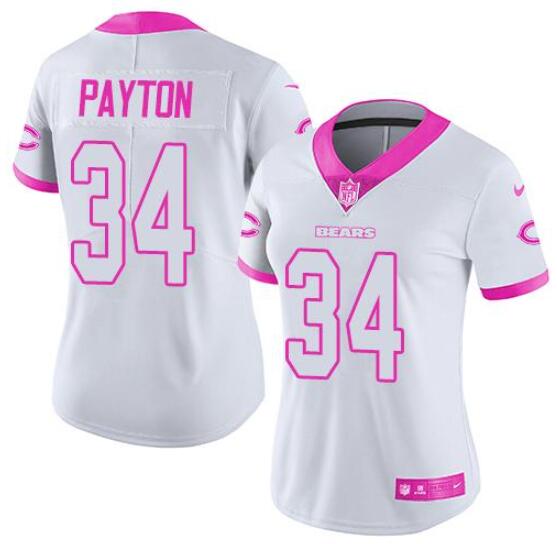 Women's Chicago Bears Customized White/Pink Stitched NFL Limited Rush Fashion Jersey